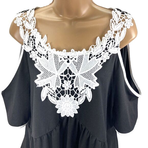 Joress Curve Lace Crochet Cold Shoulder Top 2XL Women Black Whimsigoth Fairy Y2K - Picture 12 of 14